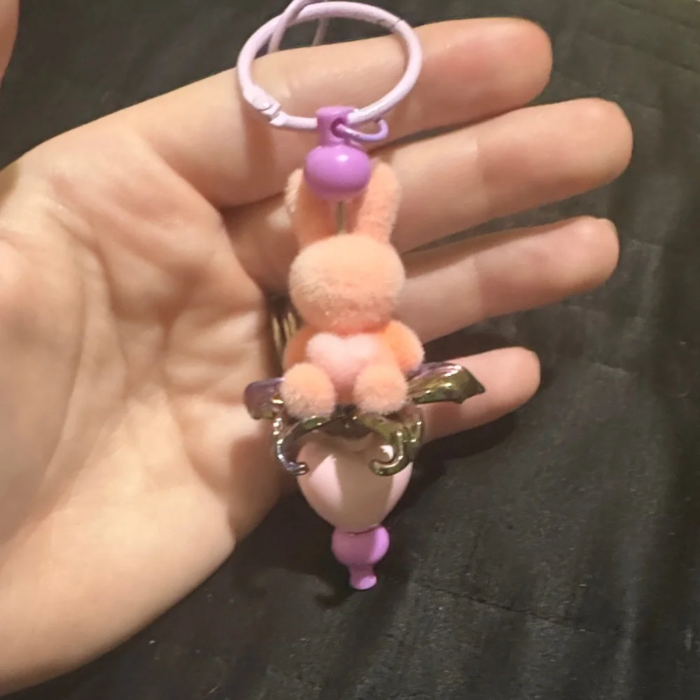 Hand beaded Pink Bunny Charm Keychain - Picture 1 of 4